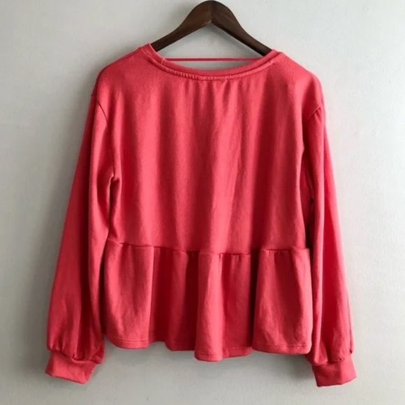NWT Joe Fresh Jillian Harris Comfy Flowy Ruffle Hem Long Sleeve Shirt Top Red - Picture 6 of 11